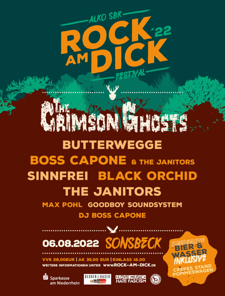 Rock am Dick 2022, mit The Crimson Ghosts, Butterwegge, Boss Capone, The Janitors, Sinnfrei, Black Orchid, Max Pohl, Goodboy Soundsystem 